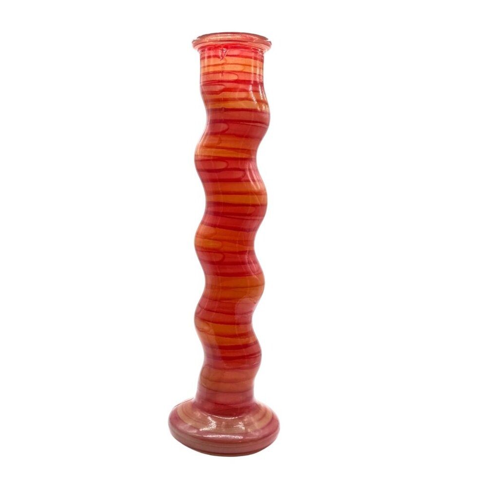 Vintage Spanish Art Glass Vase Wiggle Striped Red Yellow Orange 22" Tall